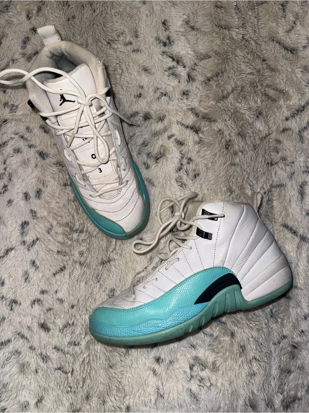 Air Jordan 12 Retro GS in the 'Light Aqua' colorway (Style: 510815-100)